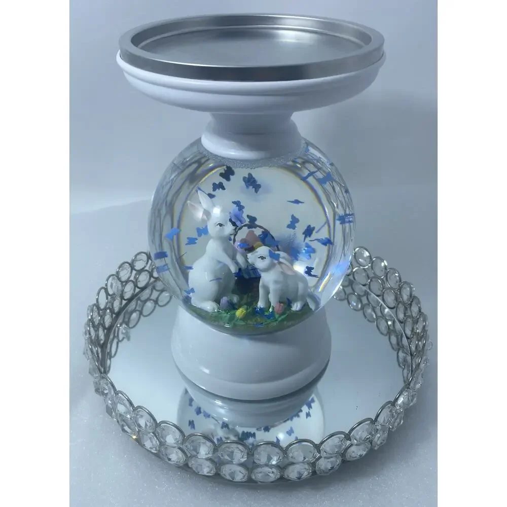 Bath & Body Works 3-Wick Candle Holder Water Globe Easter Bunny Pedestal Decor - Picture 2 of 5
